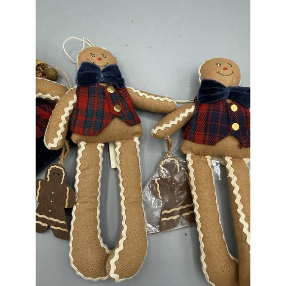 Vintage Gingerbread Fabric Ornaments Lot of 3 Primitive Country Christmas - Picture 3 of 6
